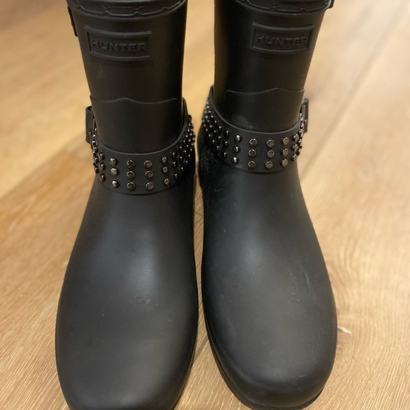 Hunter Rainboot Stud Studded Short Black Combat NEW